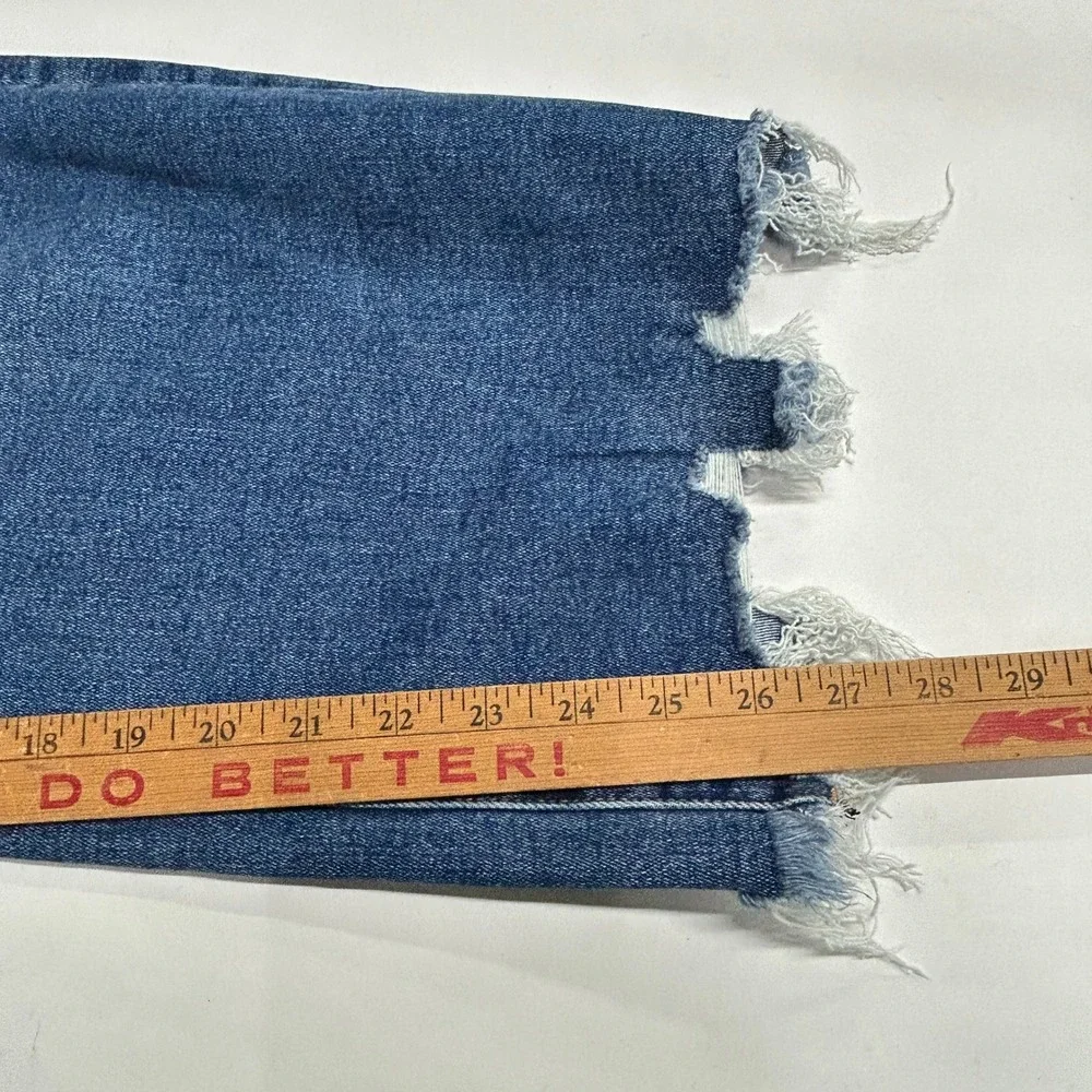 Mica Denim Super High Vintage Crop Flare Jeans 32 Medium Wash Distressed NWT